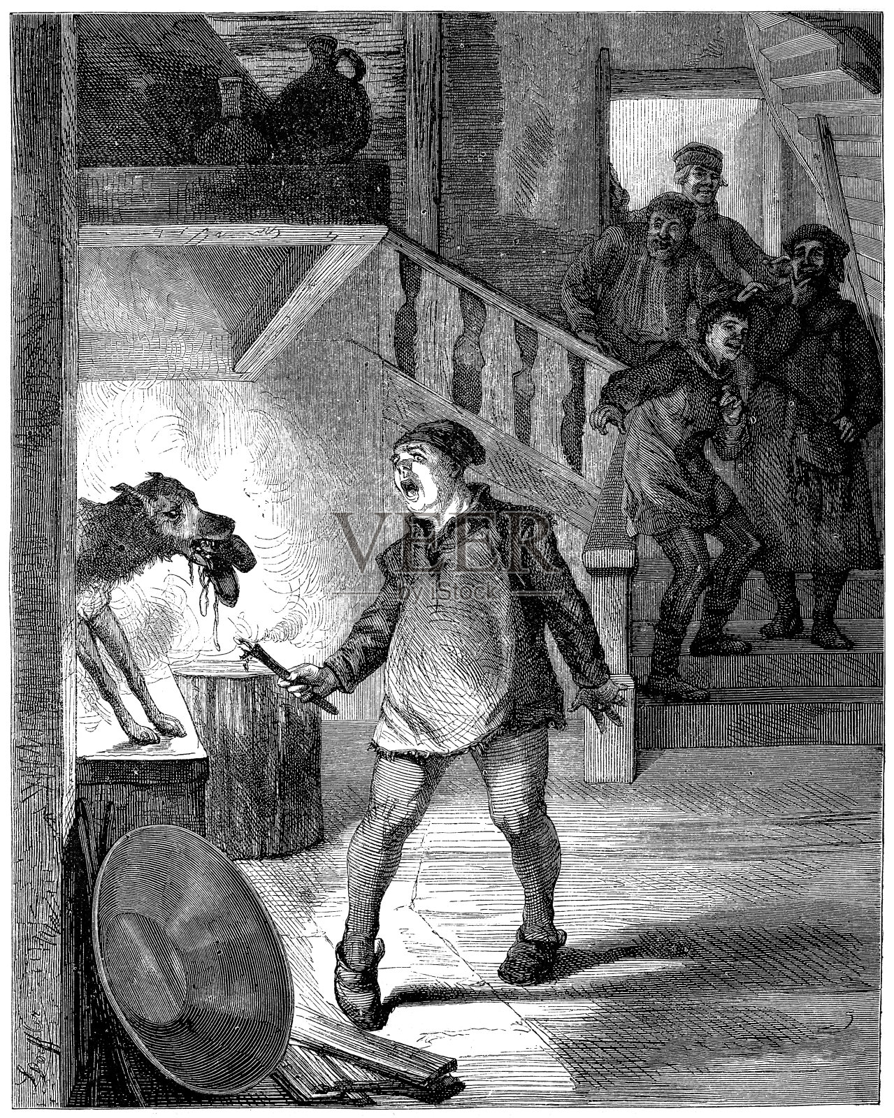 出自《直到欧伦斯皮格的滑稽恶作剧》，欧伦斯皮格是如何吓到狗的插画图片素材