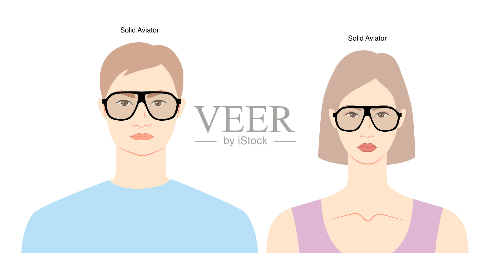 实心飞行员框架眼镜上男女平字时尚配饰插图。太阳镜前视图男女皆可插画图片素材