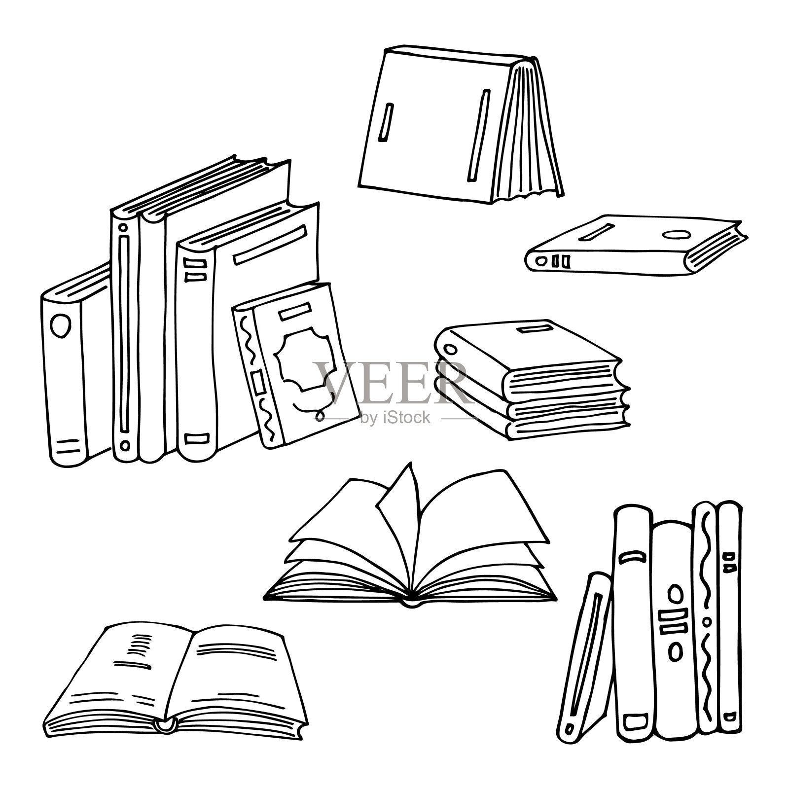 书手绘涂鸦矢量插图孤立的白色背景。好奇的概念，学习，阅读，科学，图书馆，学习，书店，学校，文学。用于设计、印刷、造纸、卡片插画图片素材