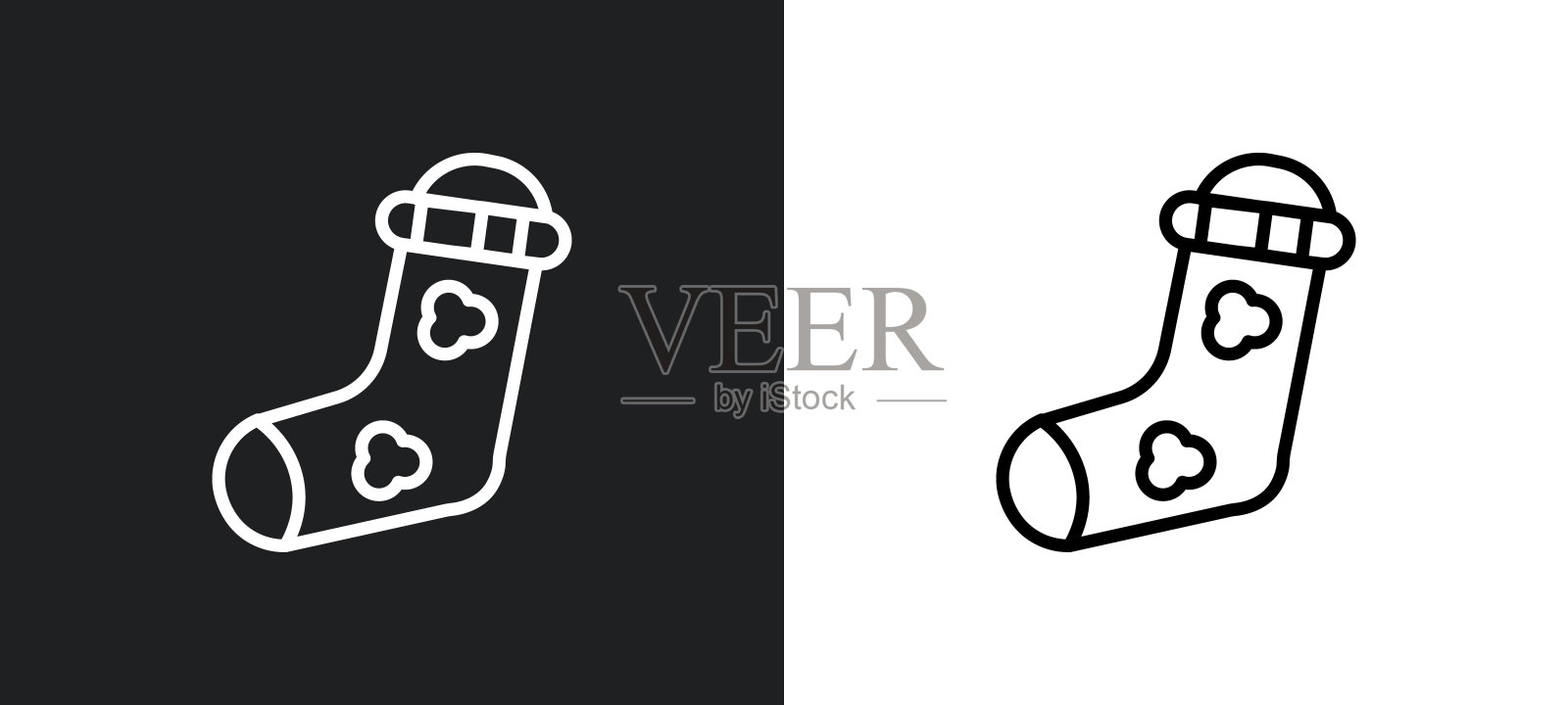 袜子轮廓图标在白色和黑色的颜色。袜子平面矢量图标从衣服收集为网络，移动应用程序和用户界面。图标素材