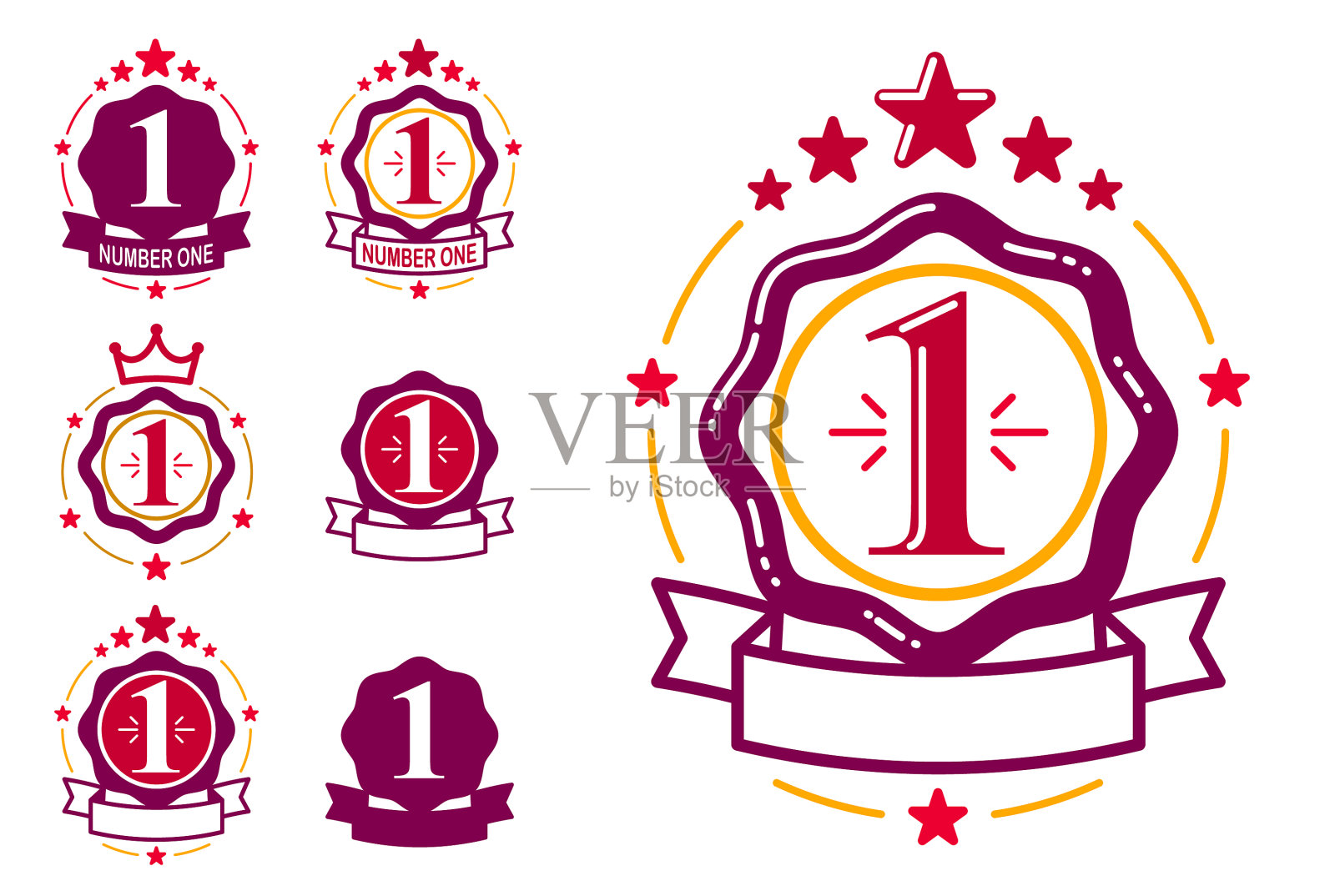 第一名徽章奖设置平面设计图标素材
