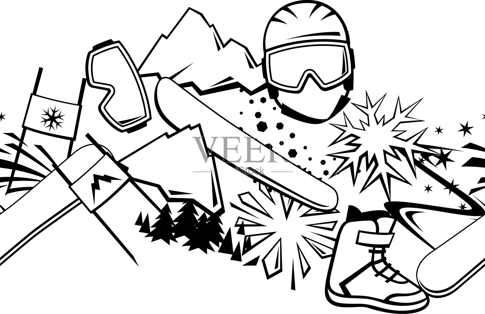 花样与滑雪板项目冬季运动设计元素图片