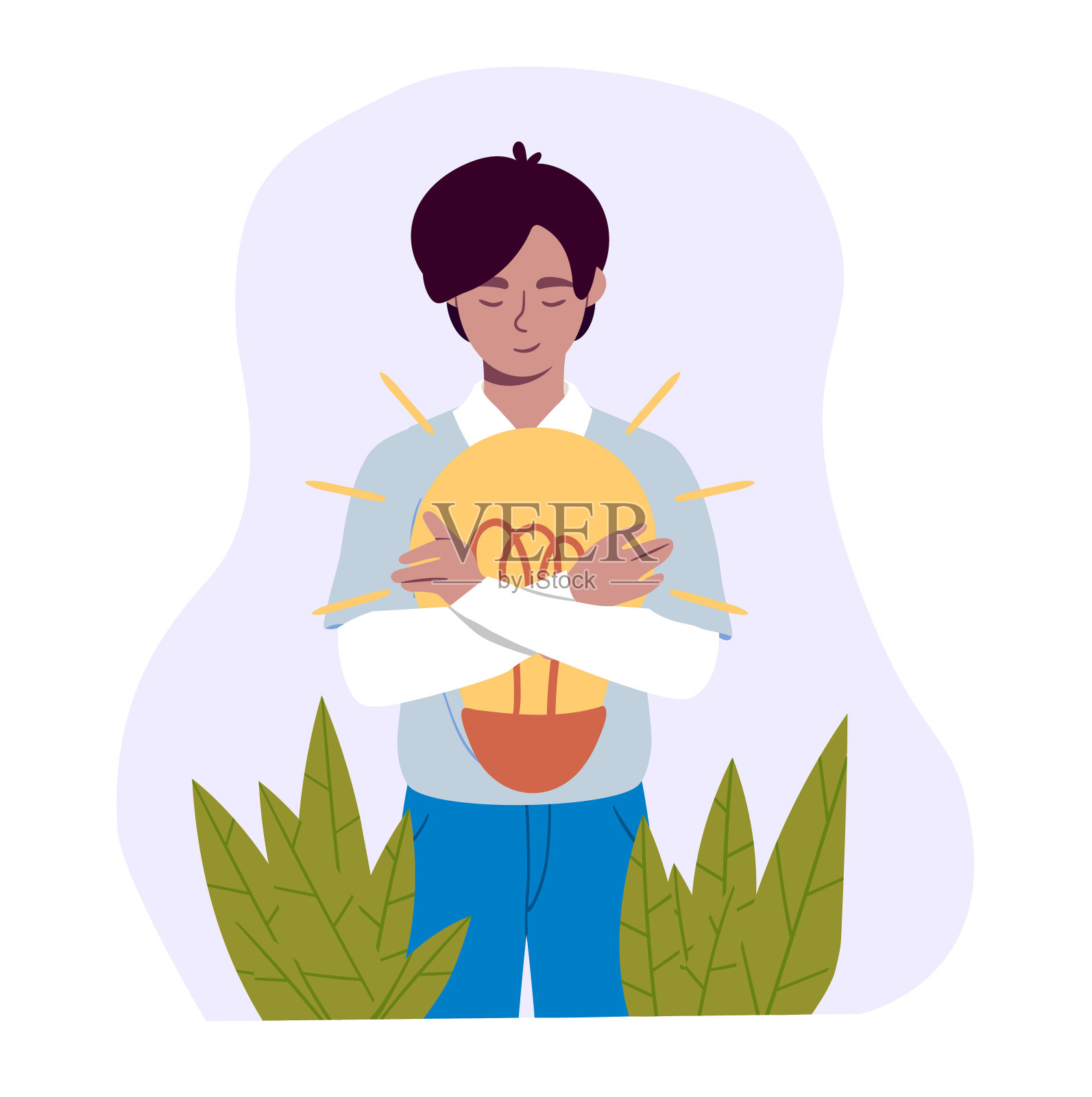 有灯泡矢量概念的员工插画图片素材