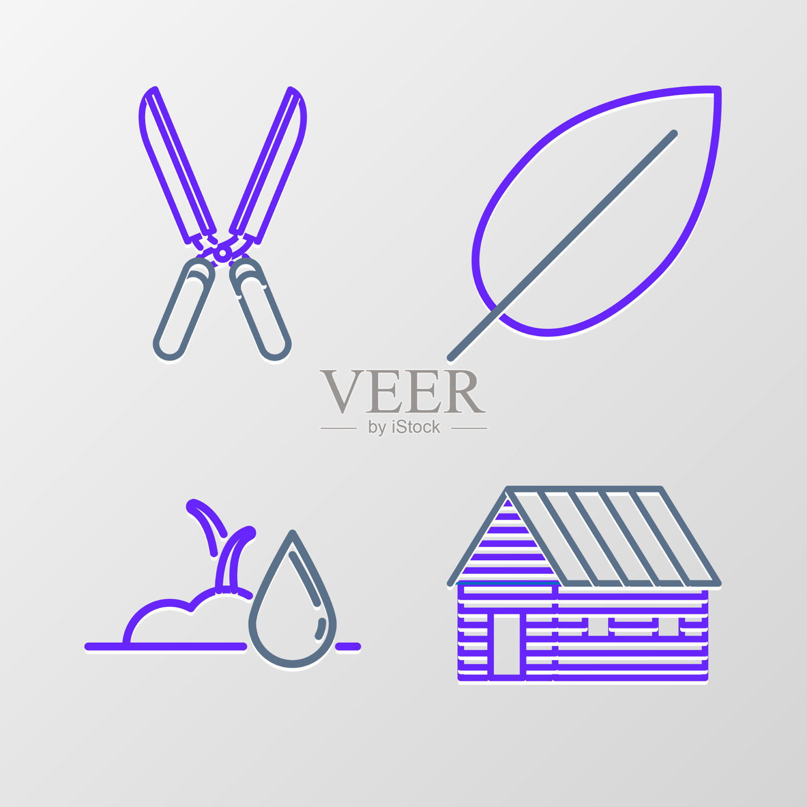 设线农家浇灌发芽叶和图标素材