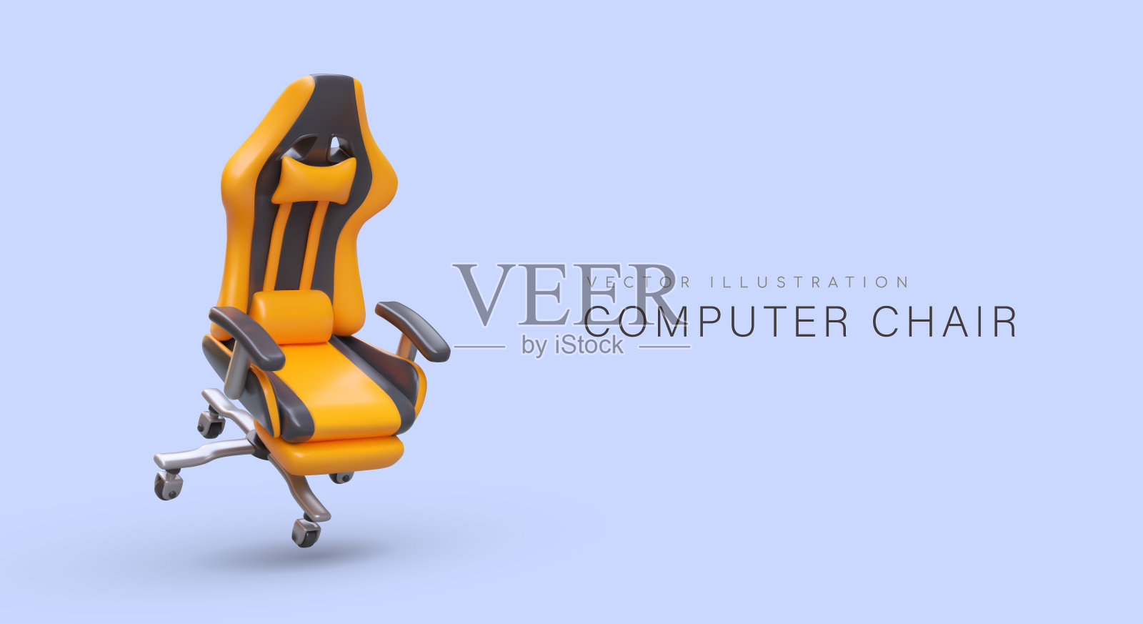 3D橙色电脑椅。矢量横幅文字。家具店模板插画图片素材
