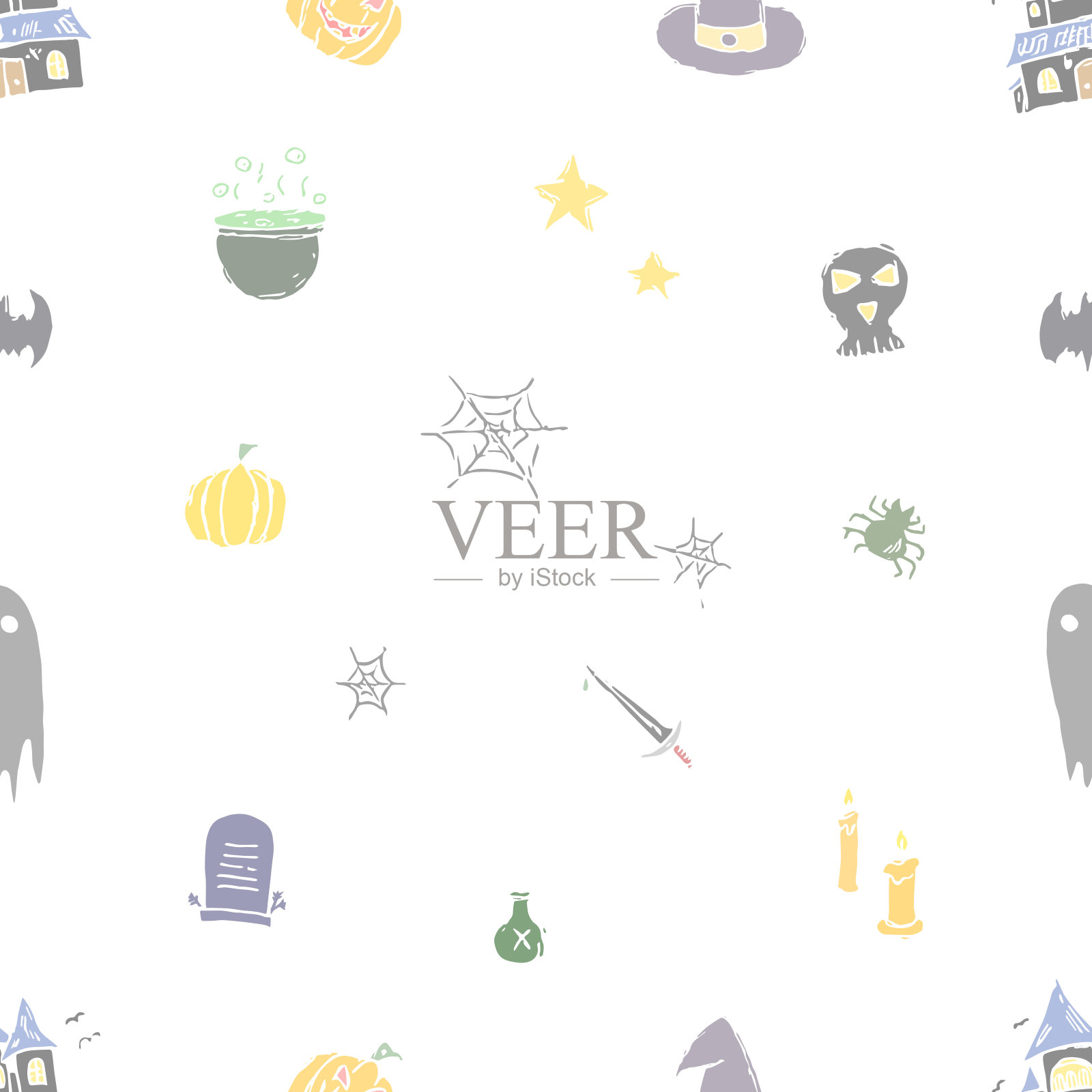 无缝万圣节图案。万圣节背景涂鸦万圣节图标插画图片素材