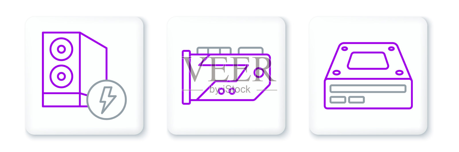 设置线的光盘驱动器机箱的电脑和图标素材