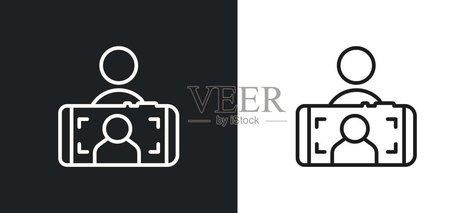 自拍轮廓图标在白色和黑色。自拍平面矢量图标从博客和影响者收集的网络，移动应用程序和用户界面。图标素材