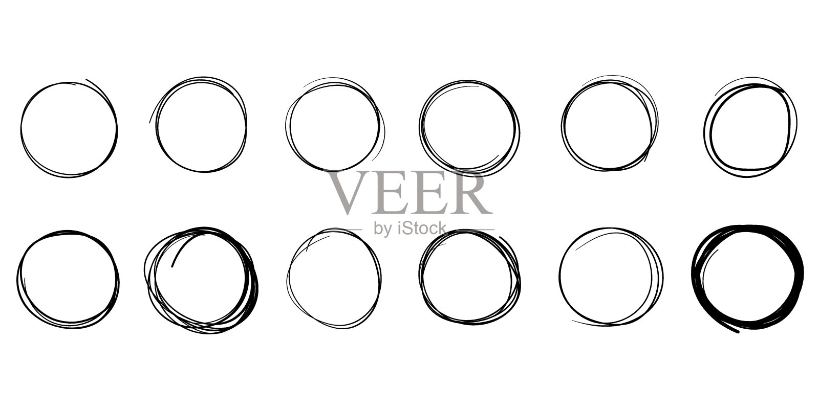 手绘风格的圆线草图图标。圆形涂鸦涂鸦矢量插图孤立的背景。铅笔或钢笔泡泡标牌的经营理念。插画图片素材