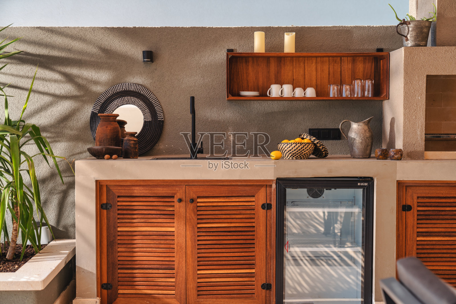 室外露台室内。现代时尚的装饰照片摄影图片