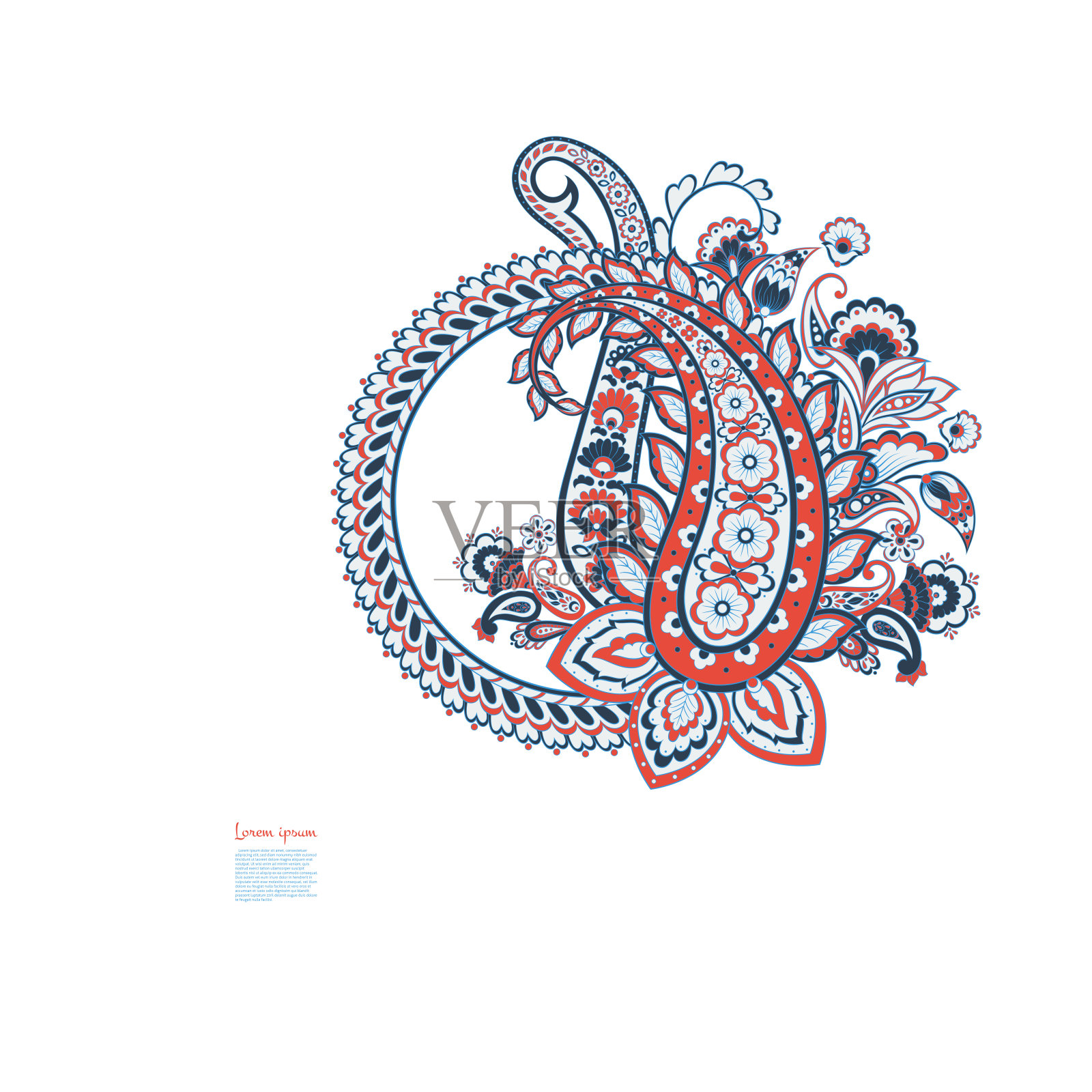 佩斯利孤立。带有佩斯利图案的卡片。花卉矢量图案。刺绣花卉矢量图案。插画图片素材