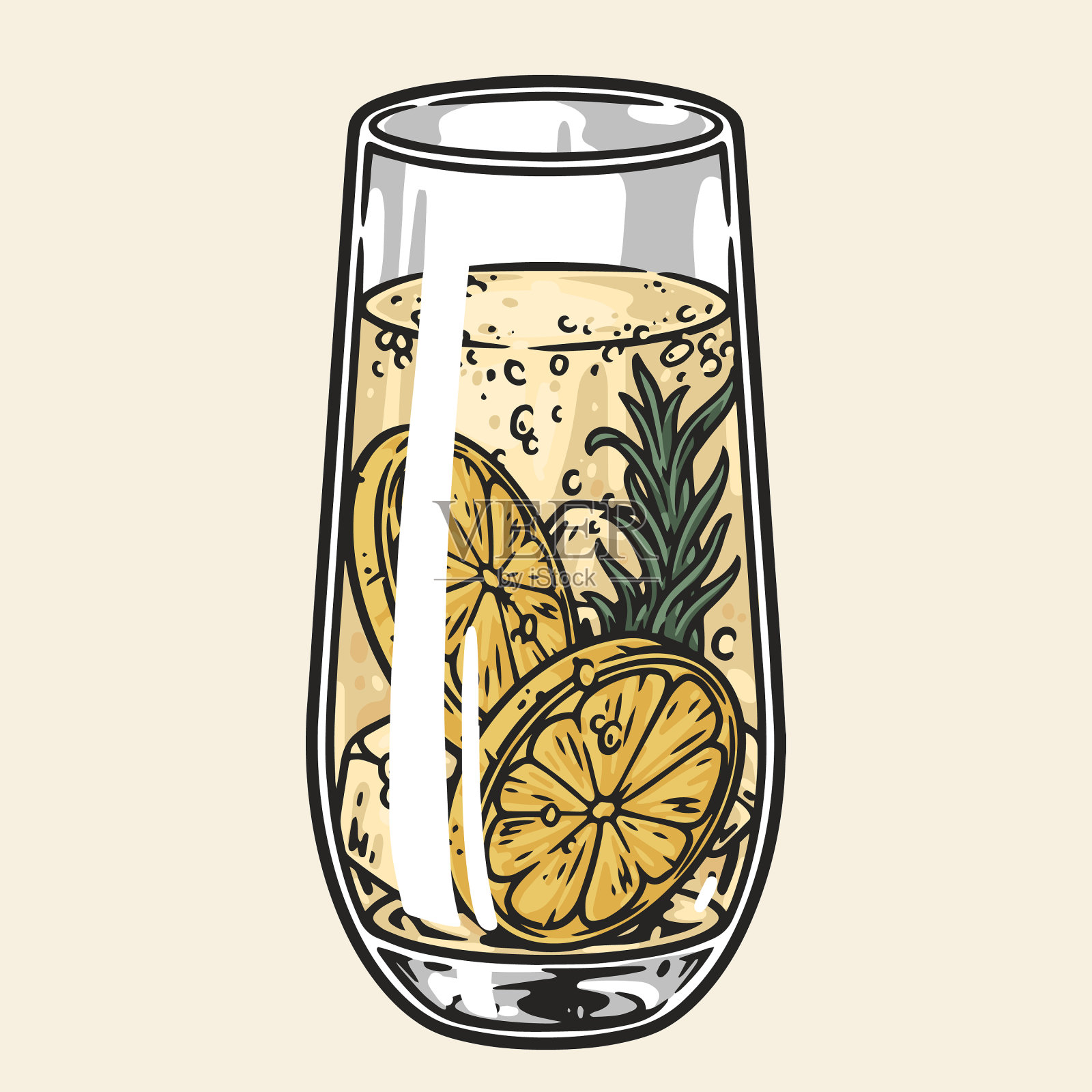 玻璃冷柠檬水彩色贴纸插画图片素材