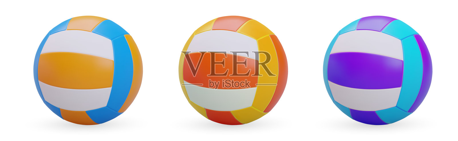 收集不同颜色的3D排球。白底图像插画图片素材
