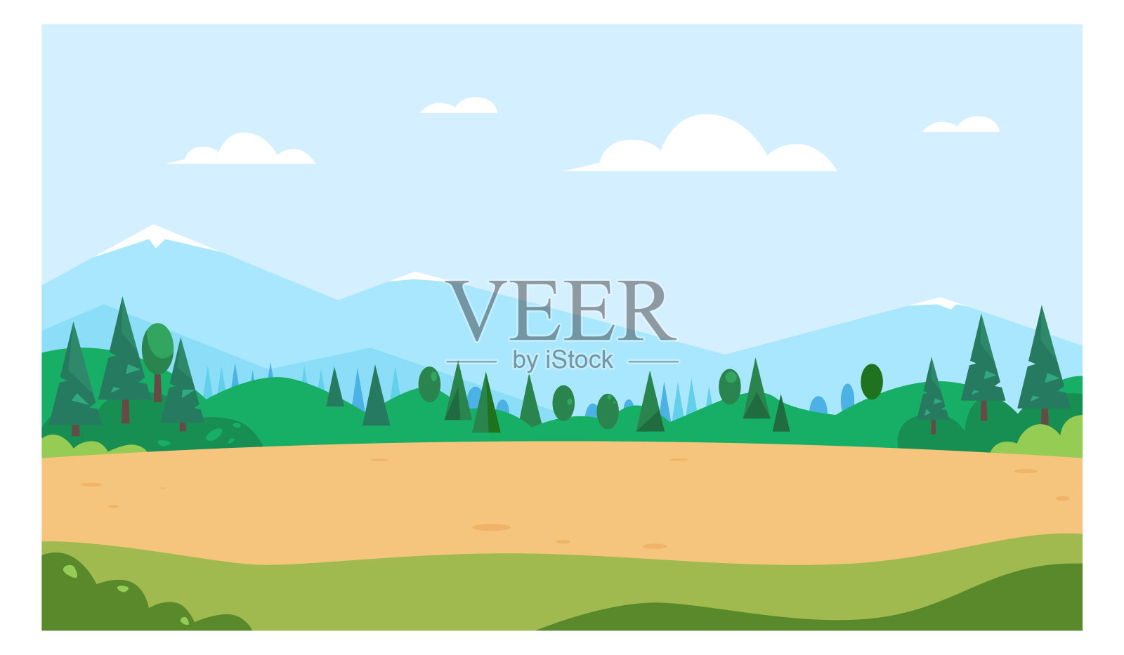 自然景观。山林空景背景。向量插画图片素材