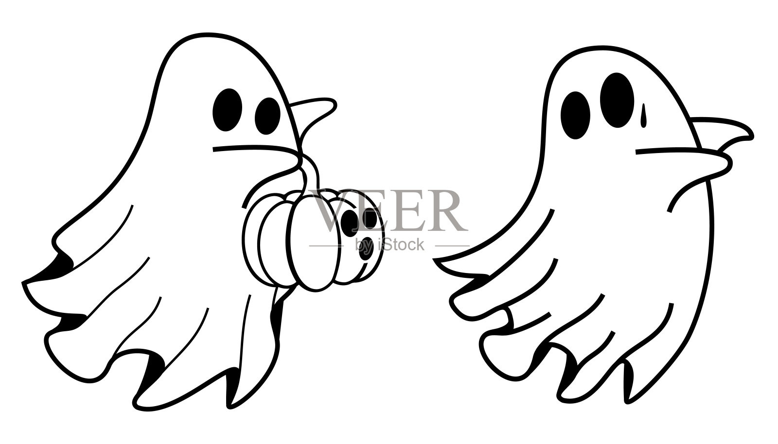 可爱的万圣节鬼魂拿着南瓜插画图片素材