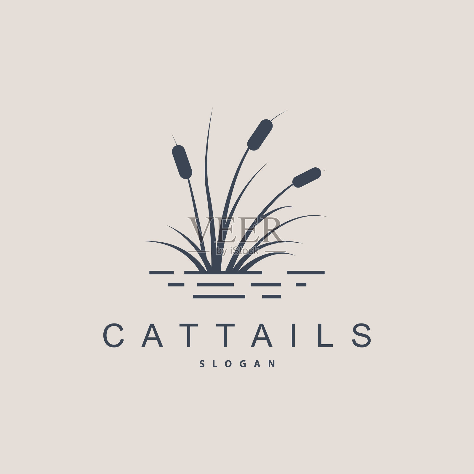 小溪和香蒲河标志，草设计简单的极简主义插图矢量模板插画图片素材