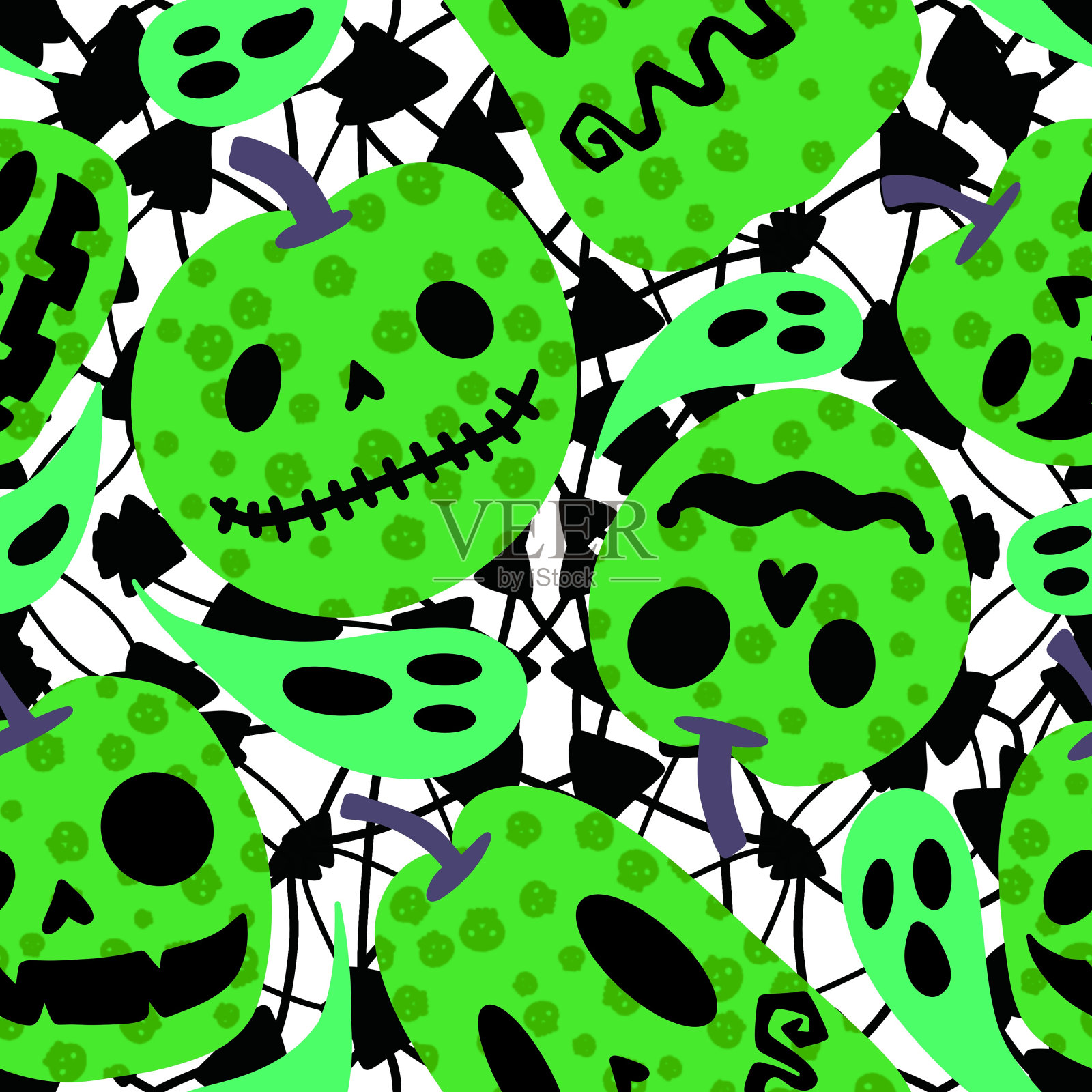 万圣节无缝南瓜图案用于织物和纺织品及包装插画图片素材