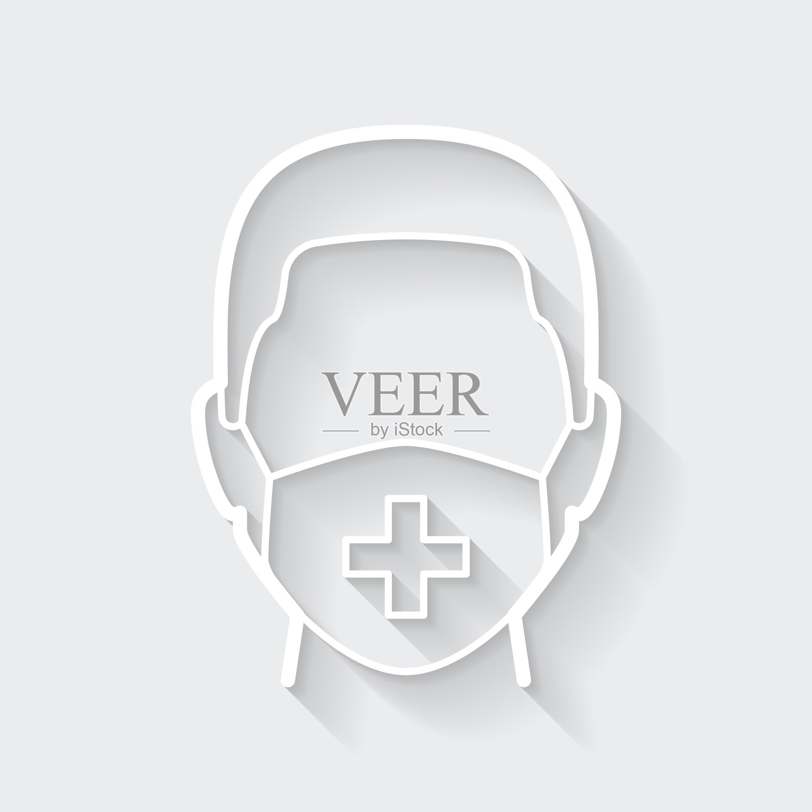 戴医用口罩的男子。图标与空白背景上的长阴影-平面设计插画图片素材