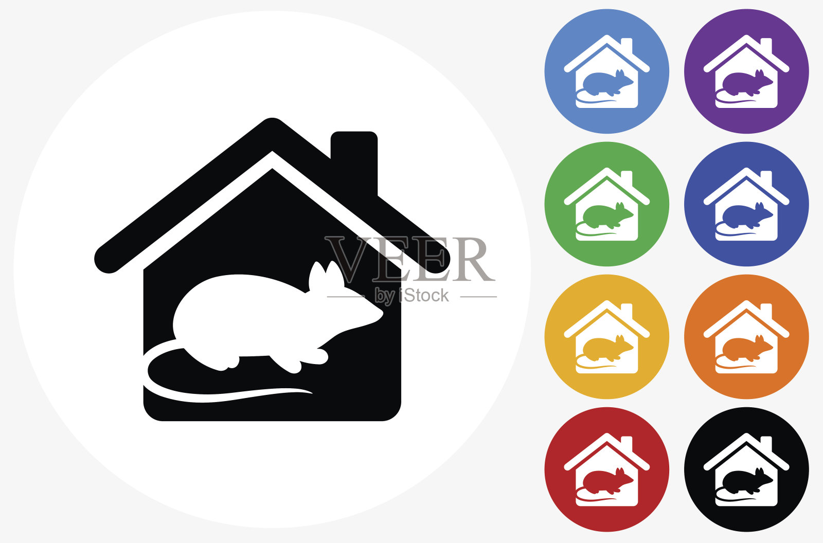 啮齿动物在家里的图标在平面颜色的圆形按钮插画图片素材