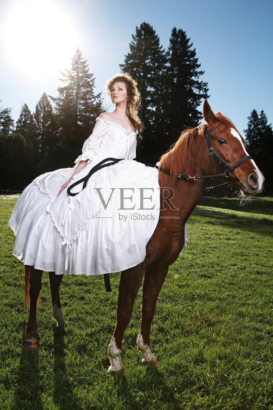 光天化日之下骑在马上的殖民妇女照片摄影图片