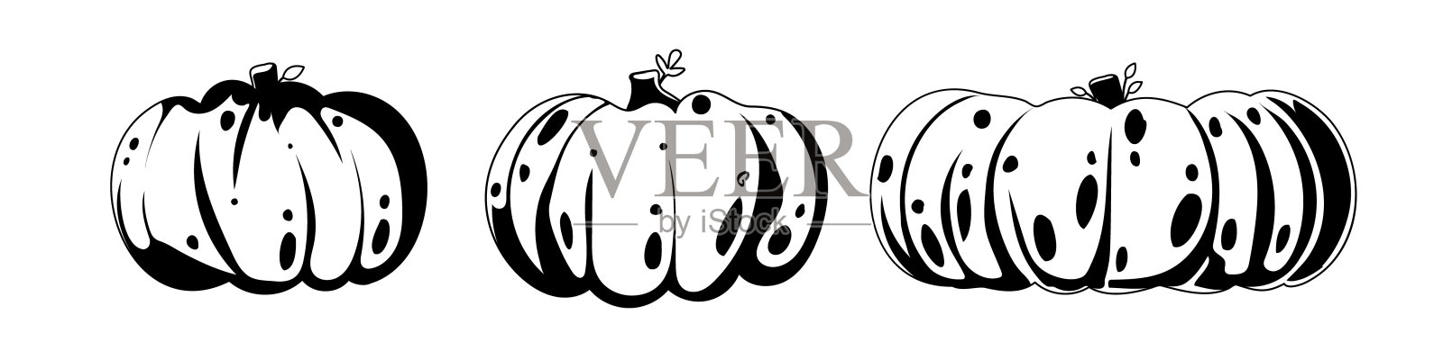 这些南瓜是黑色和白色的，在秋天使用。儿童涂色页。插画图片素材