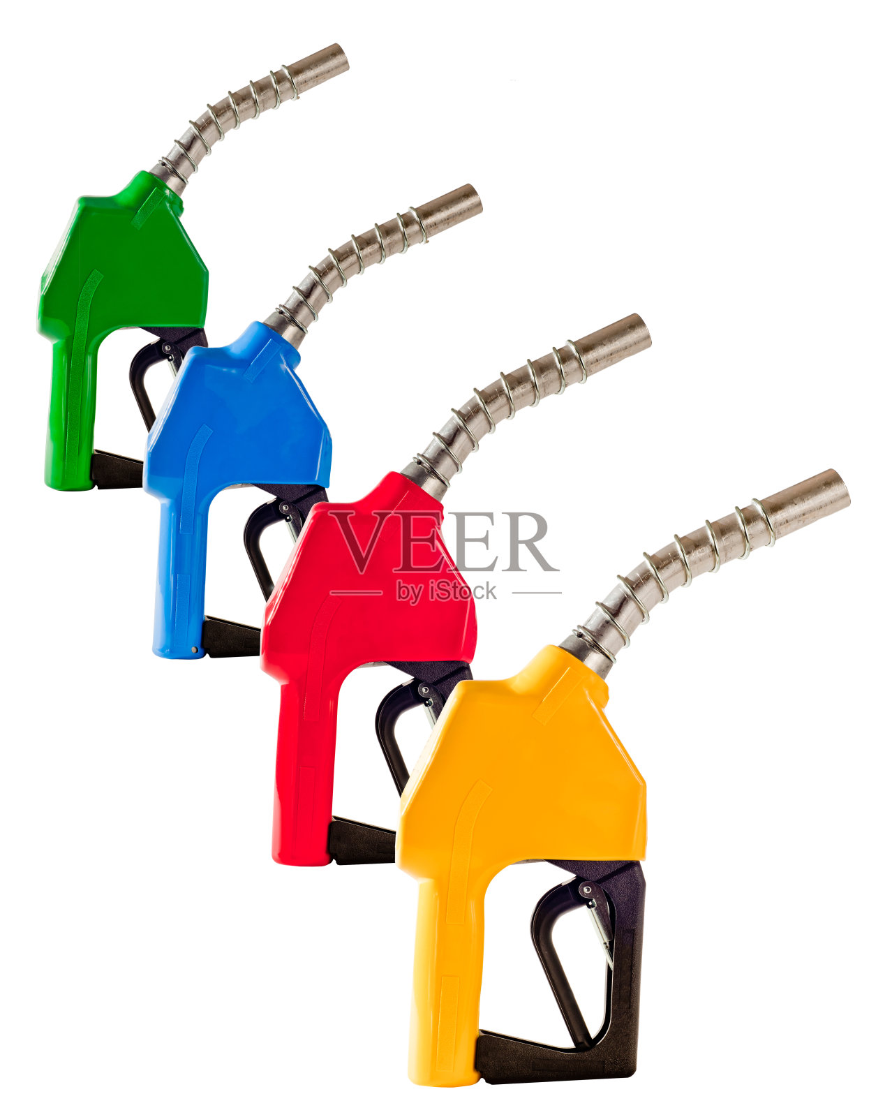 四个彩色燃油泵喷嘴照片摄影图片
