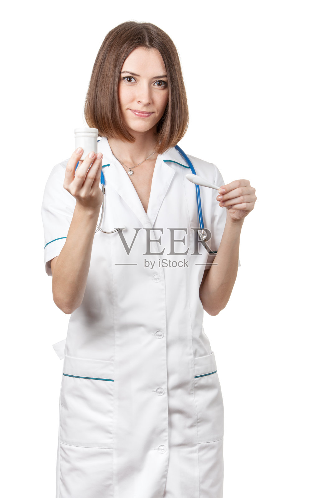 年轻的护士-漂亮的黑发女医务工作者照片摄影图片