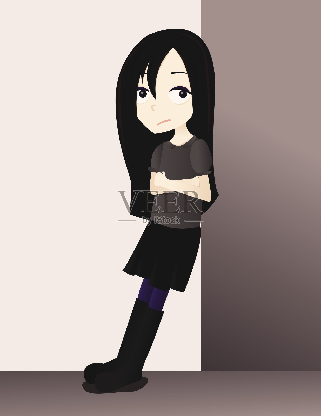 阴沉的女孩插画图片素材