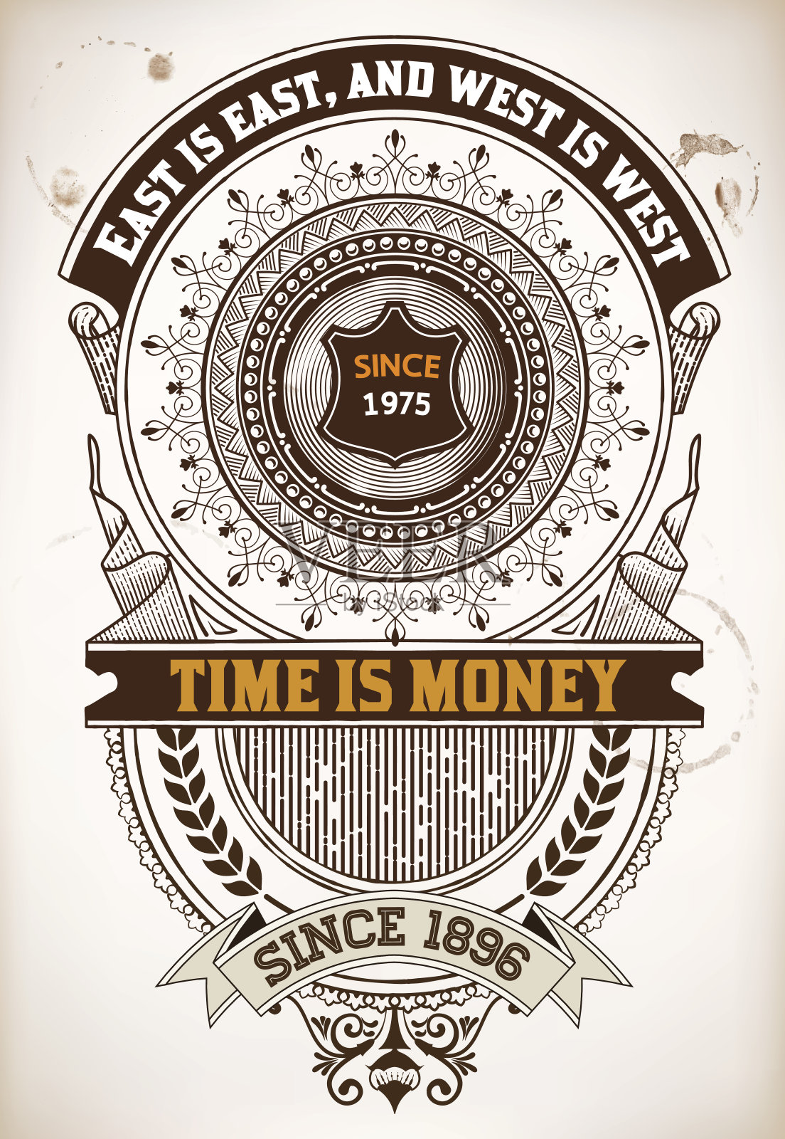 优质的名片。巴洛克装饰，小麦和花卉细节插画图片素材