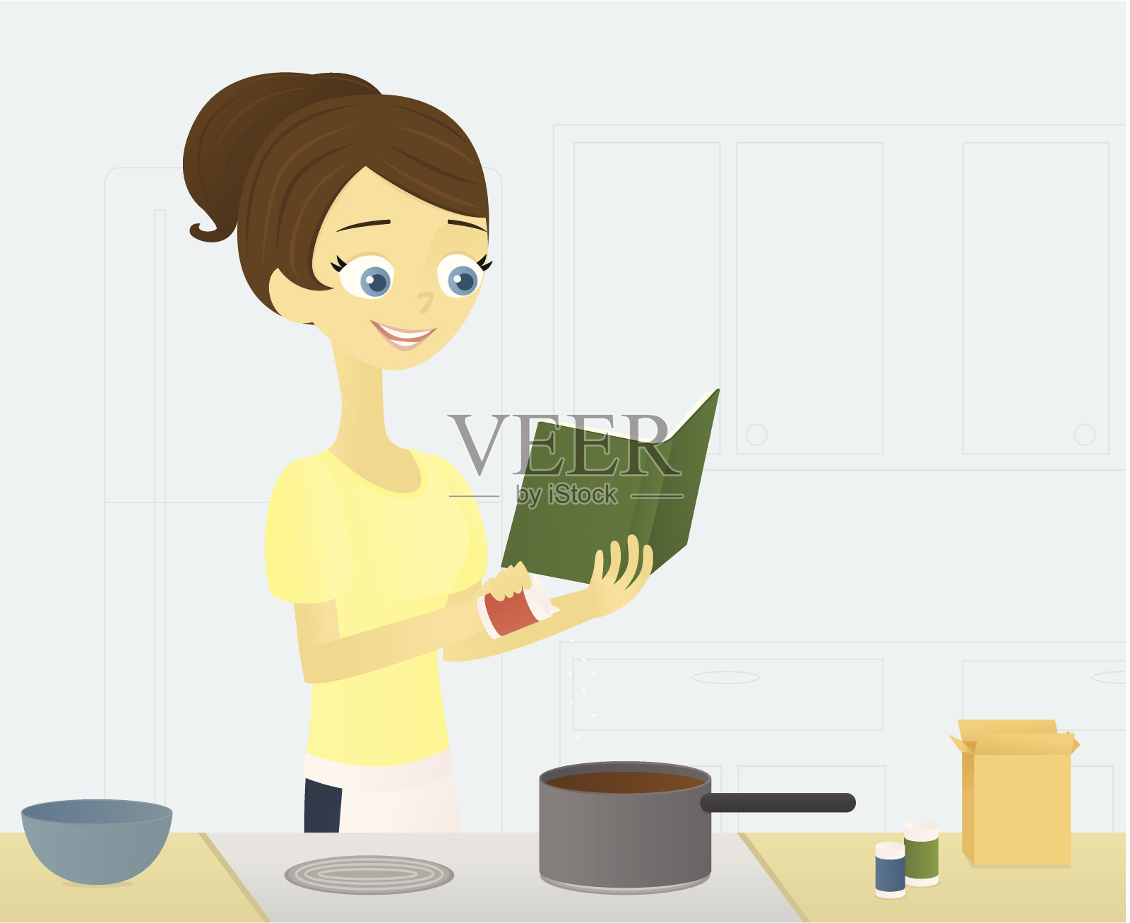 女人做饭插画图片素材