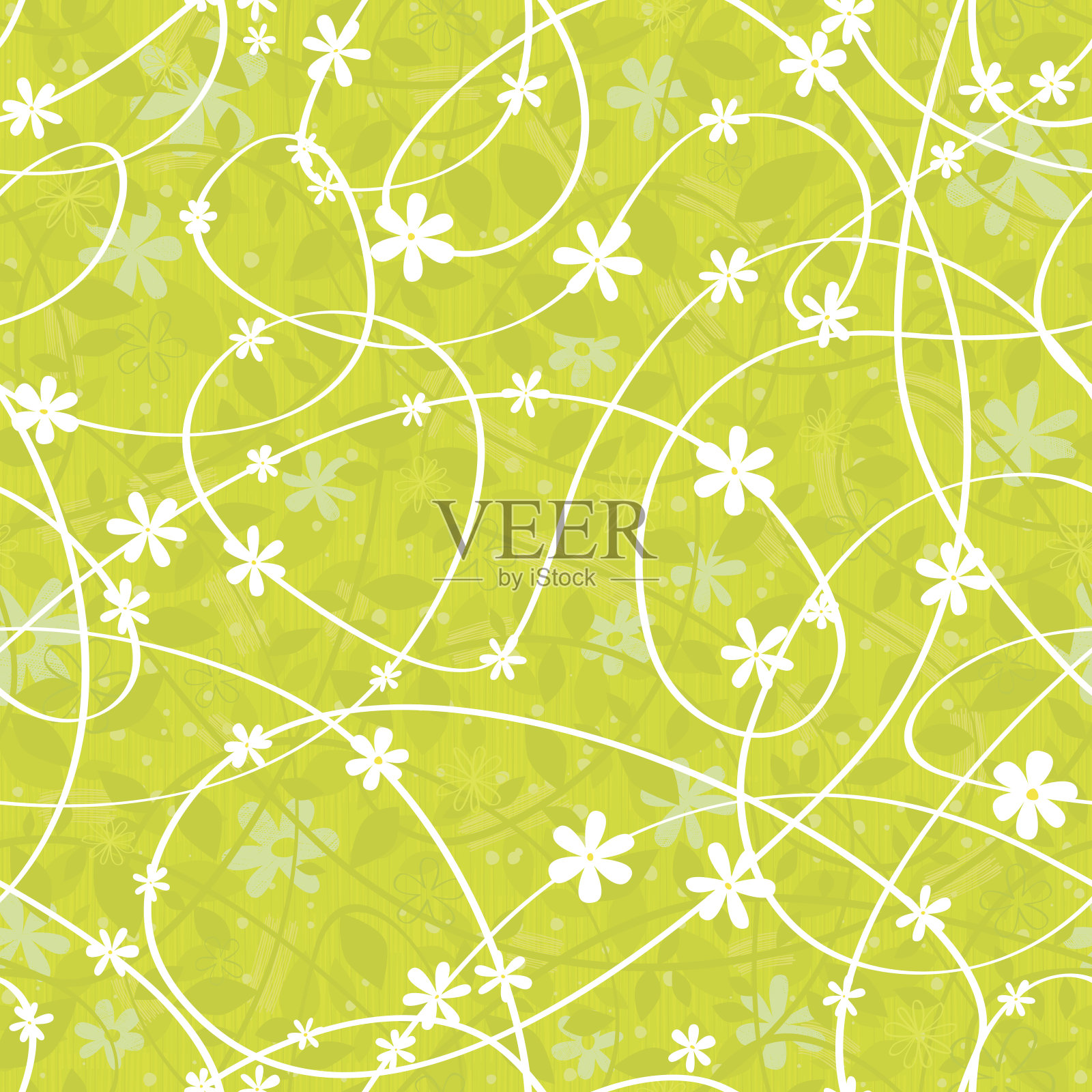 黄色背景上的白色线条和花朵图案插画图片素材