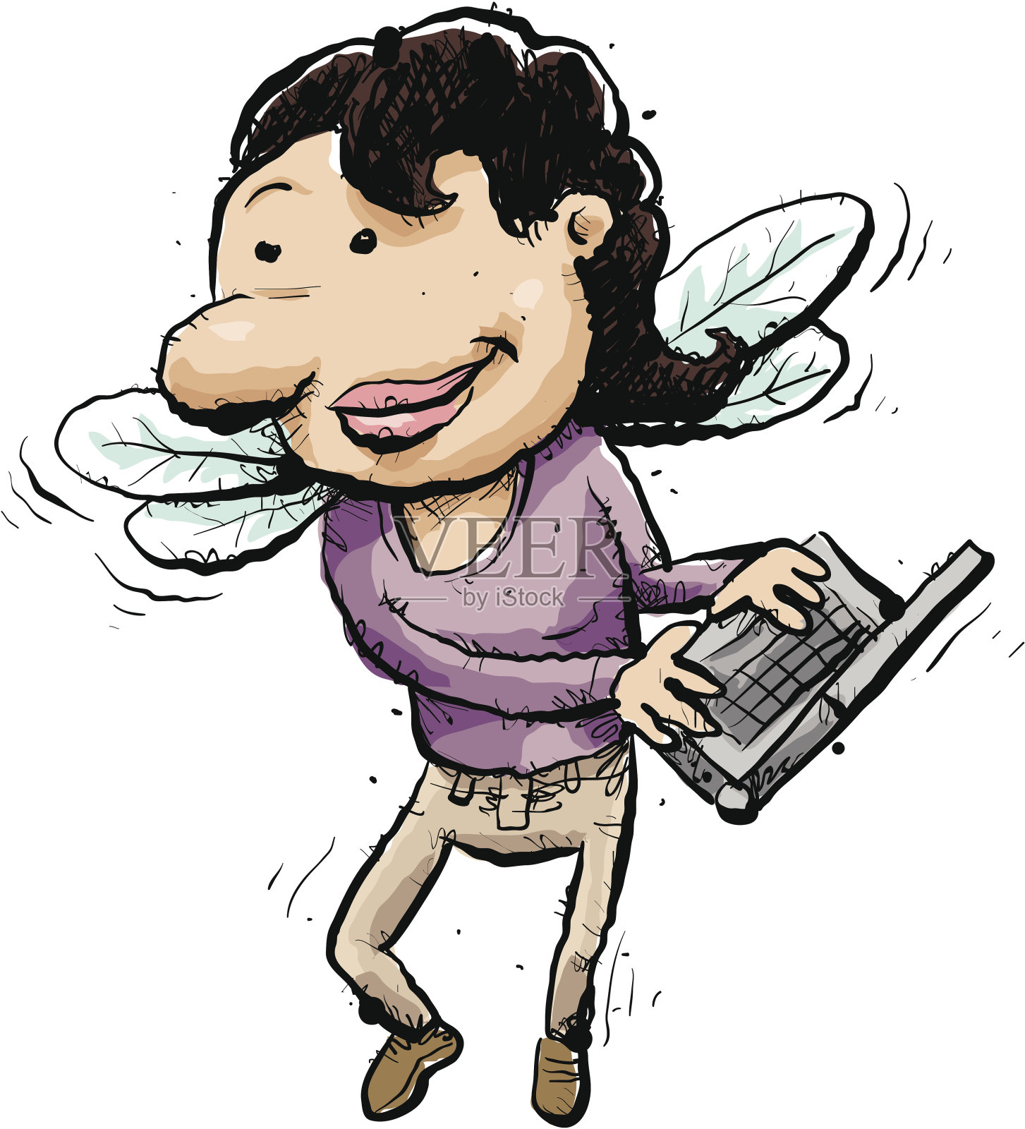 笔记本电脑的仙女插画图片素材