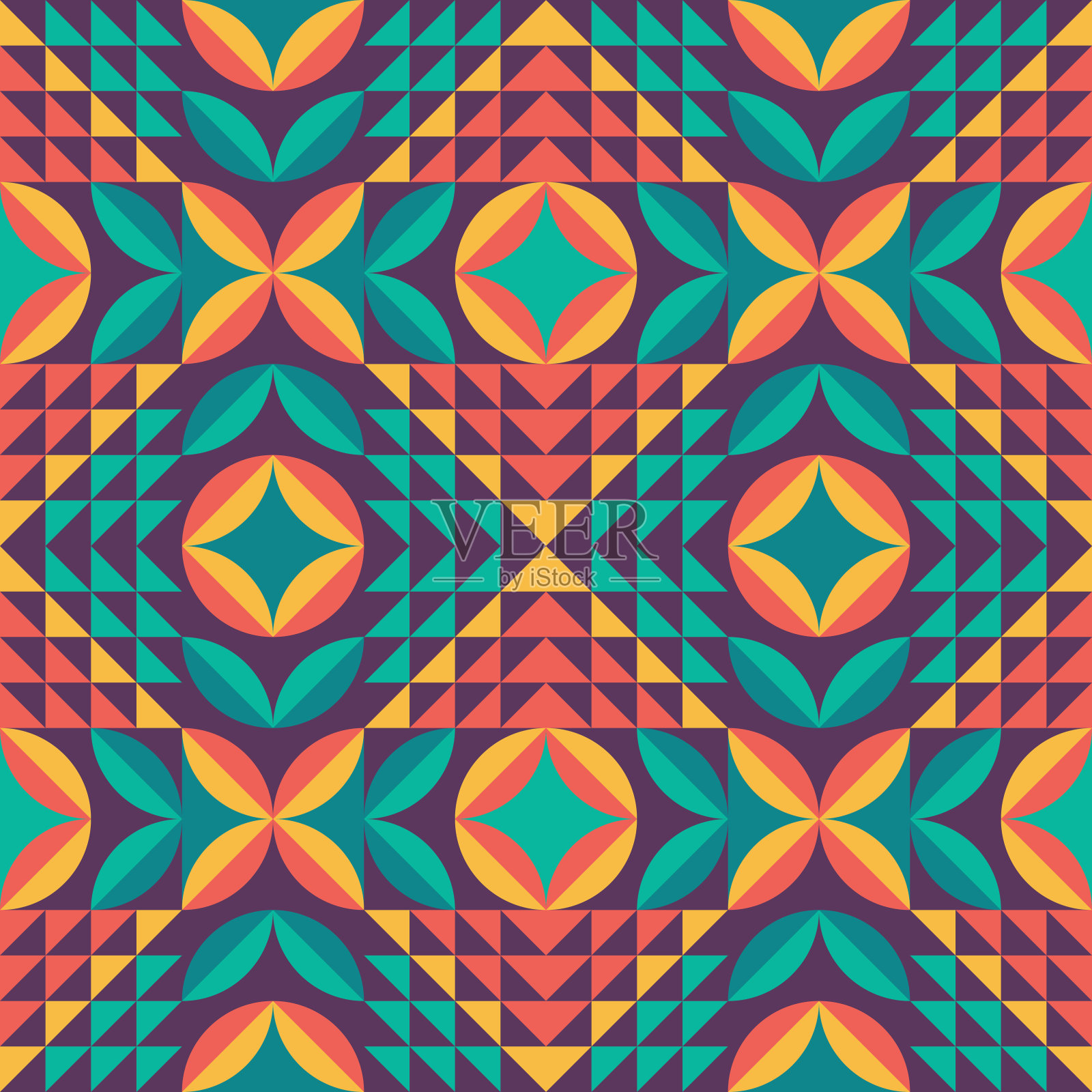 抽象几何背景设计。花瓣和叶子的形状。无缝模式。马赛克装饰装饰。矢量插图。插画图片素材