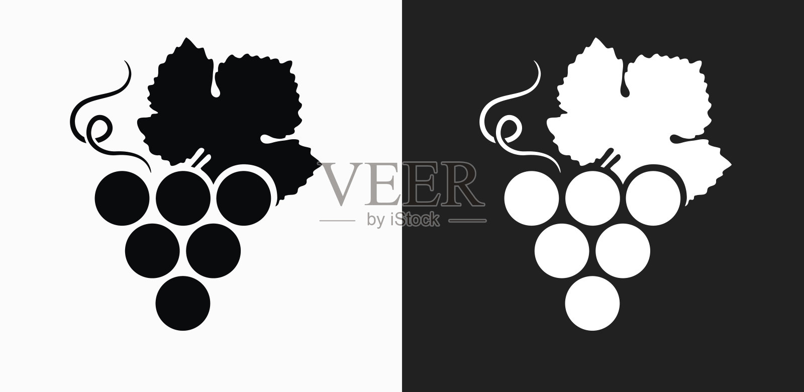 葡萄图标上的黑色和白色矢量背景插画图片素材