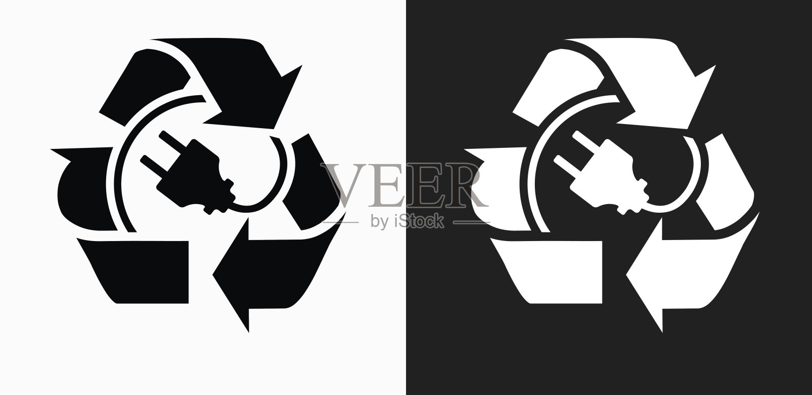 回收电插头图标在黑白矢量背景插画图片素材