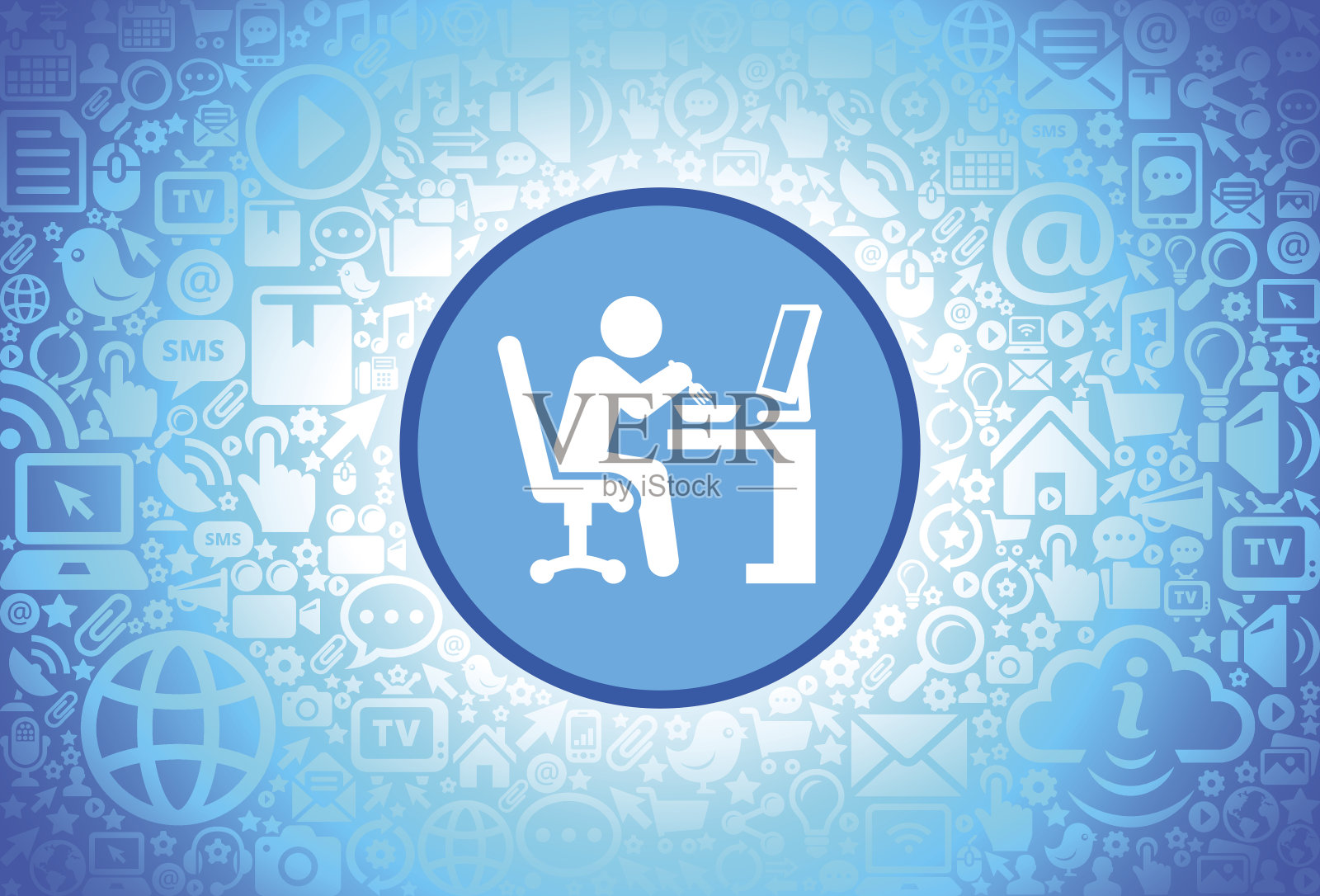 在互联网技术背景的办公桌图标工作插画图片素材