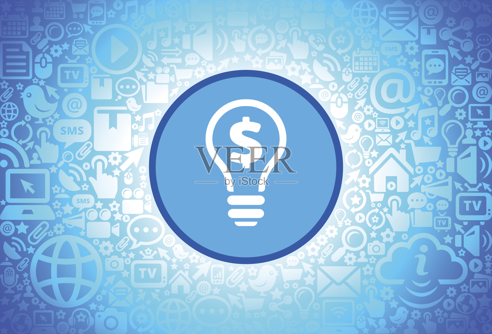 在互联网技术背景上的金钱想法图标插画图片素材