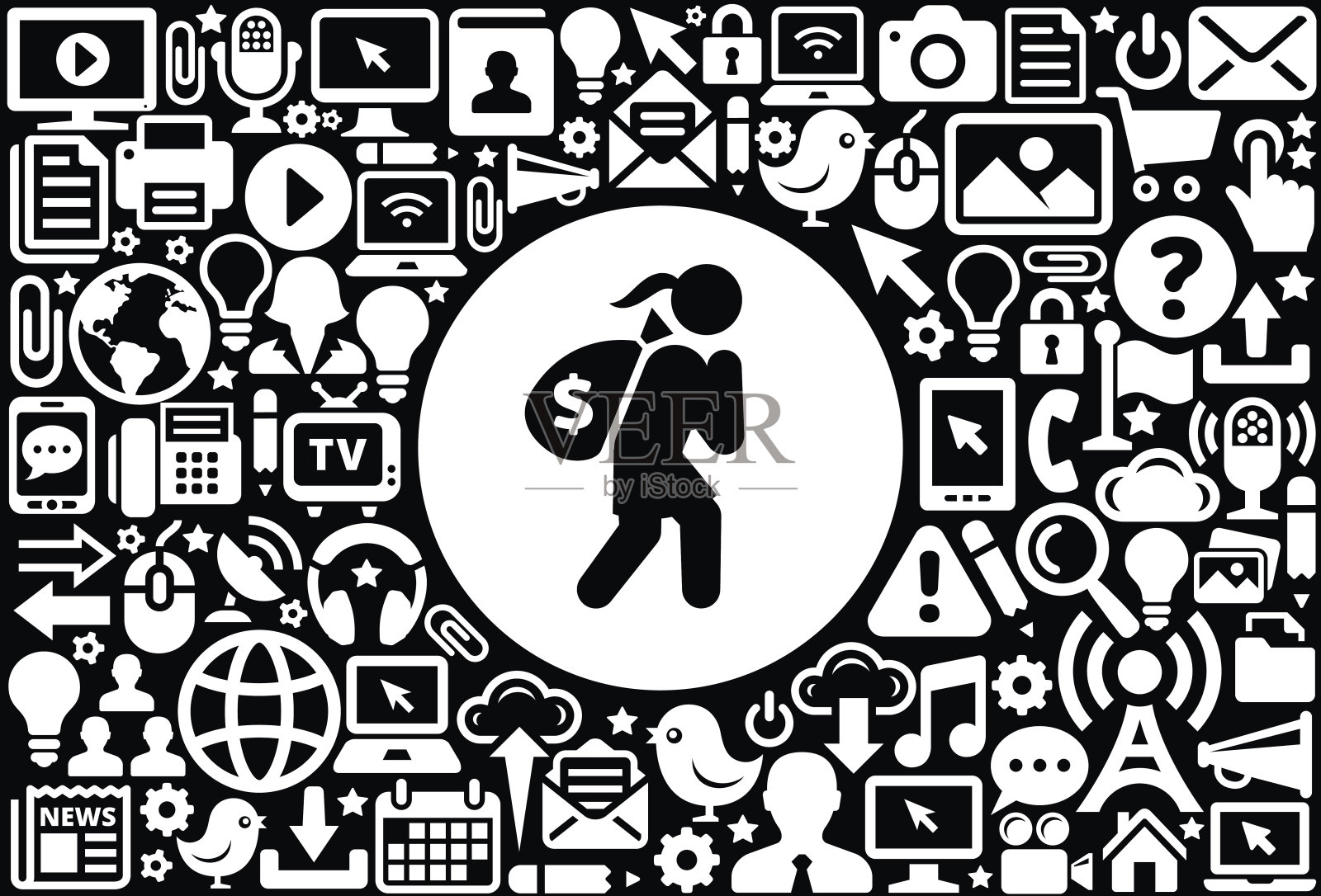 钱袋图标黑白互联网技术背景插画图片素材