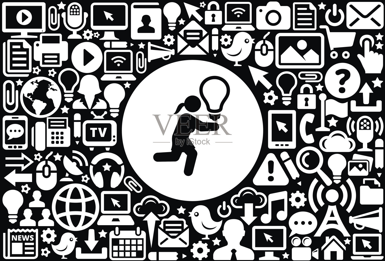 追逐创意图标黑白互联网技术背景插画图片素材