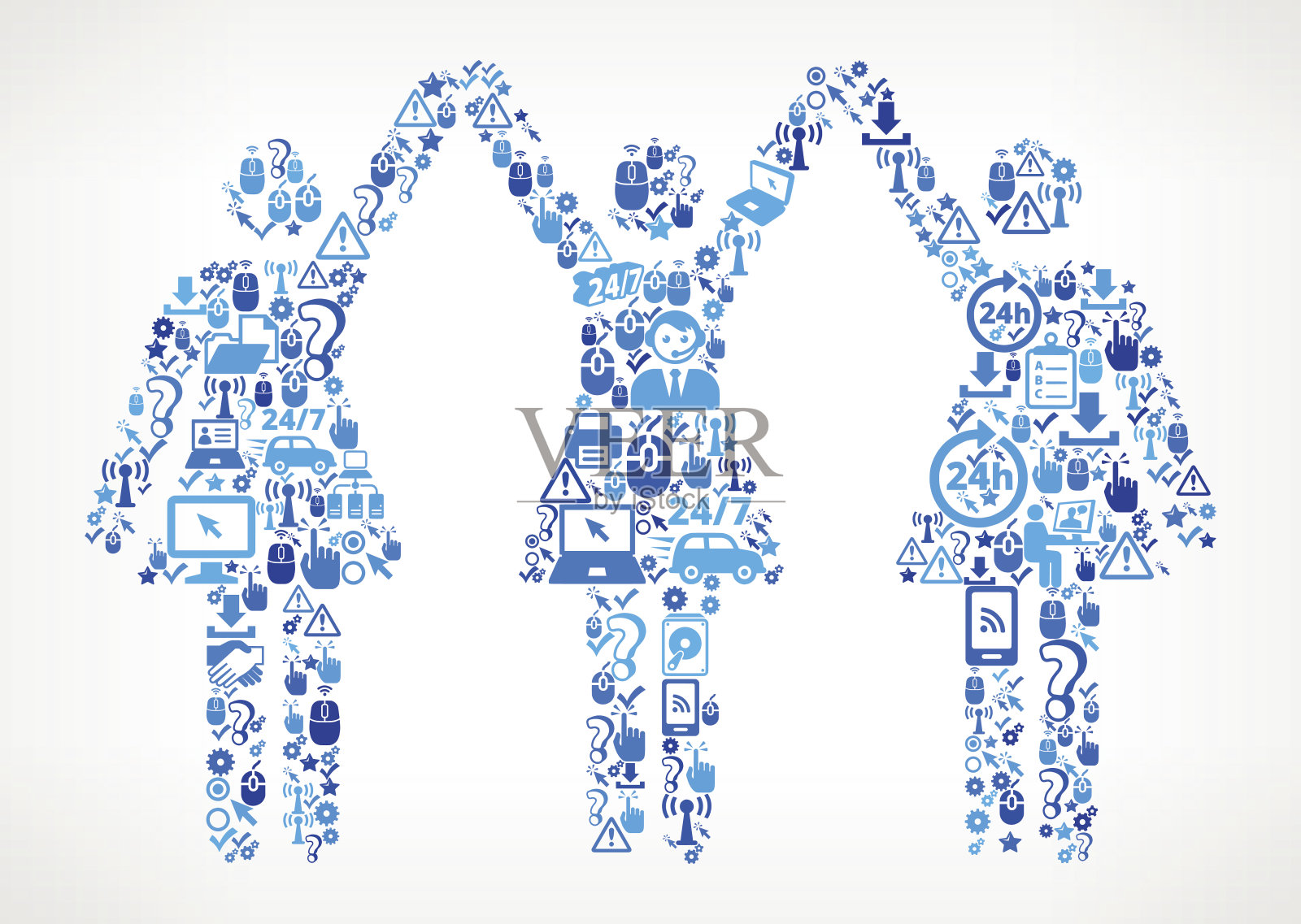 坚强的女性站立技术支持向量图标模式插画图片素材