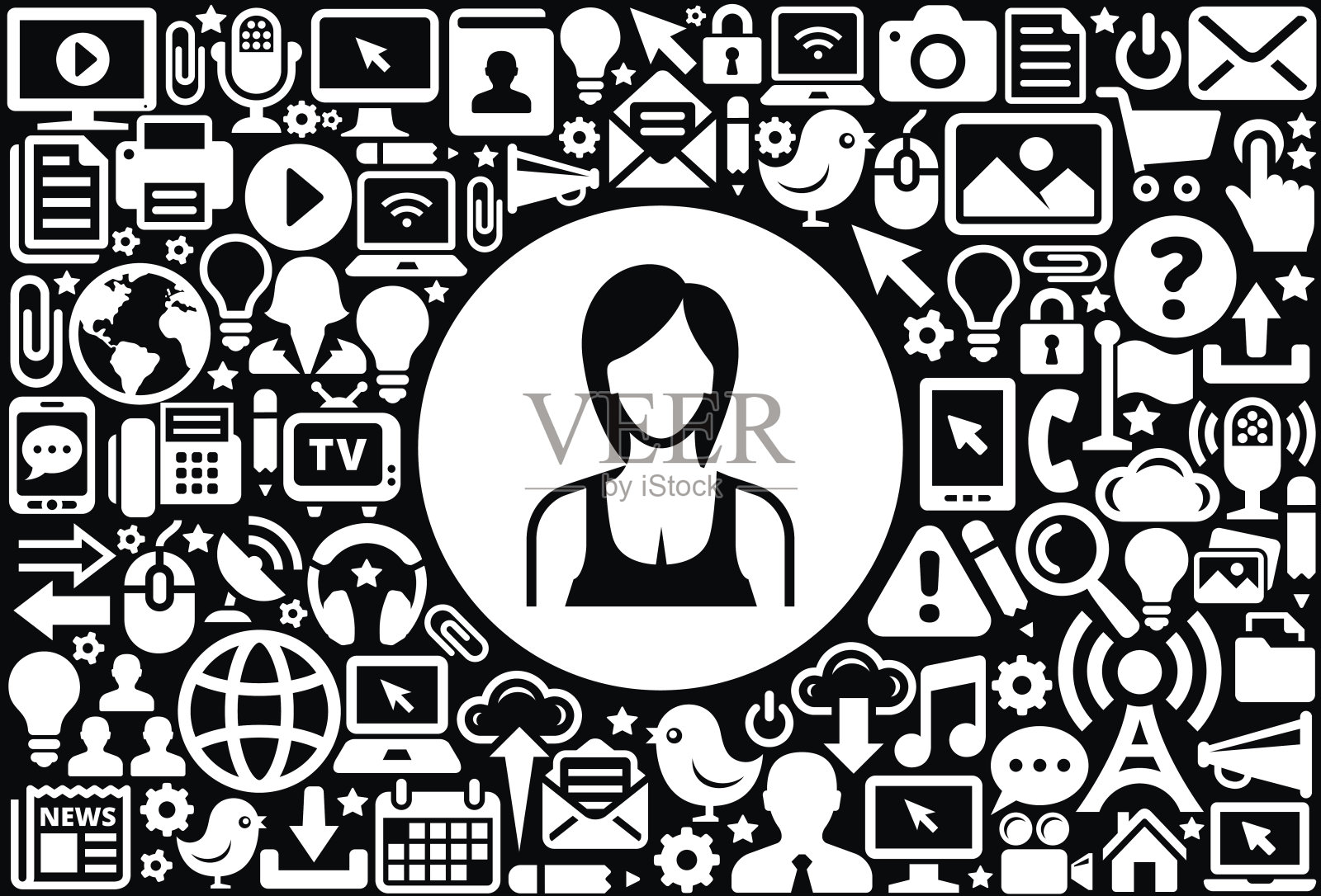 女人的脸肖像图标黑白互联网技术背景插画图片素材