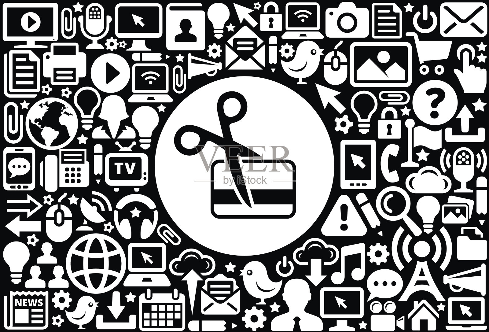 切割卡图标黑白互联网技术背景插画图片素材