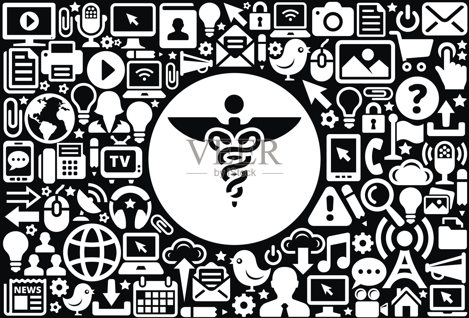 Caduceus图标黑白互联网技术背景插画图片素材