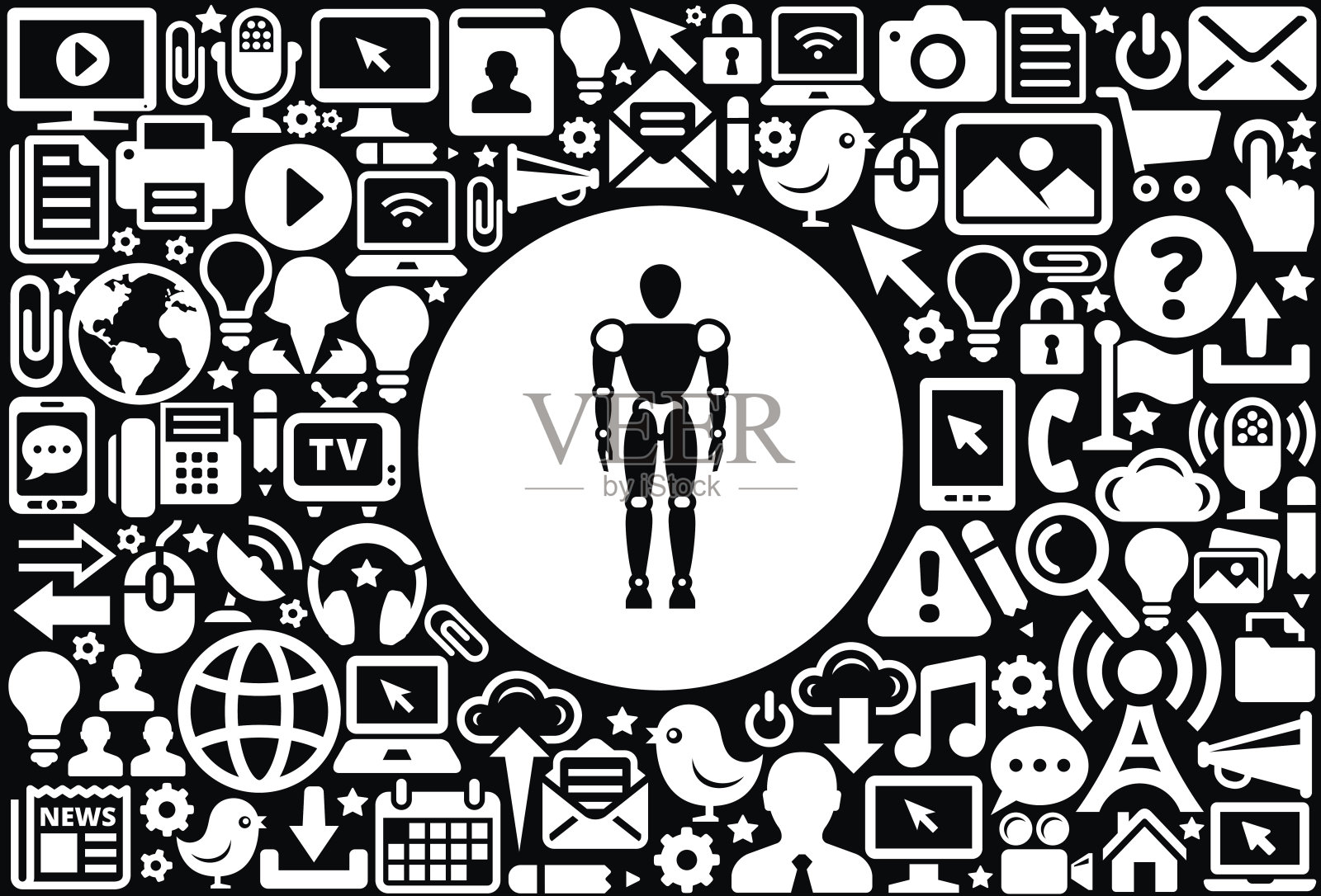 机器人身体图标黑白互联网技术背景插画图片素材