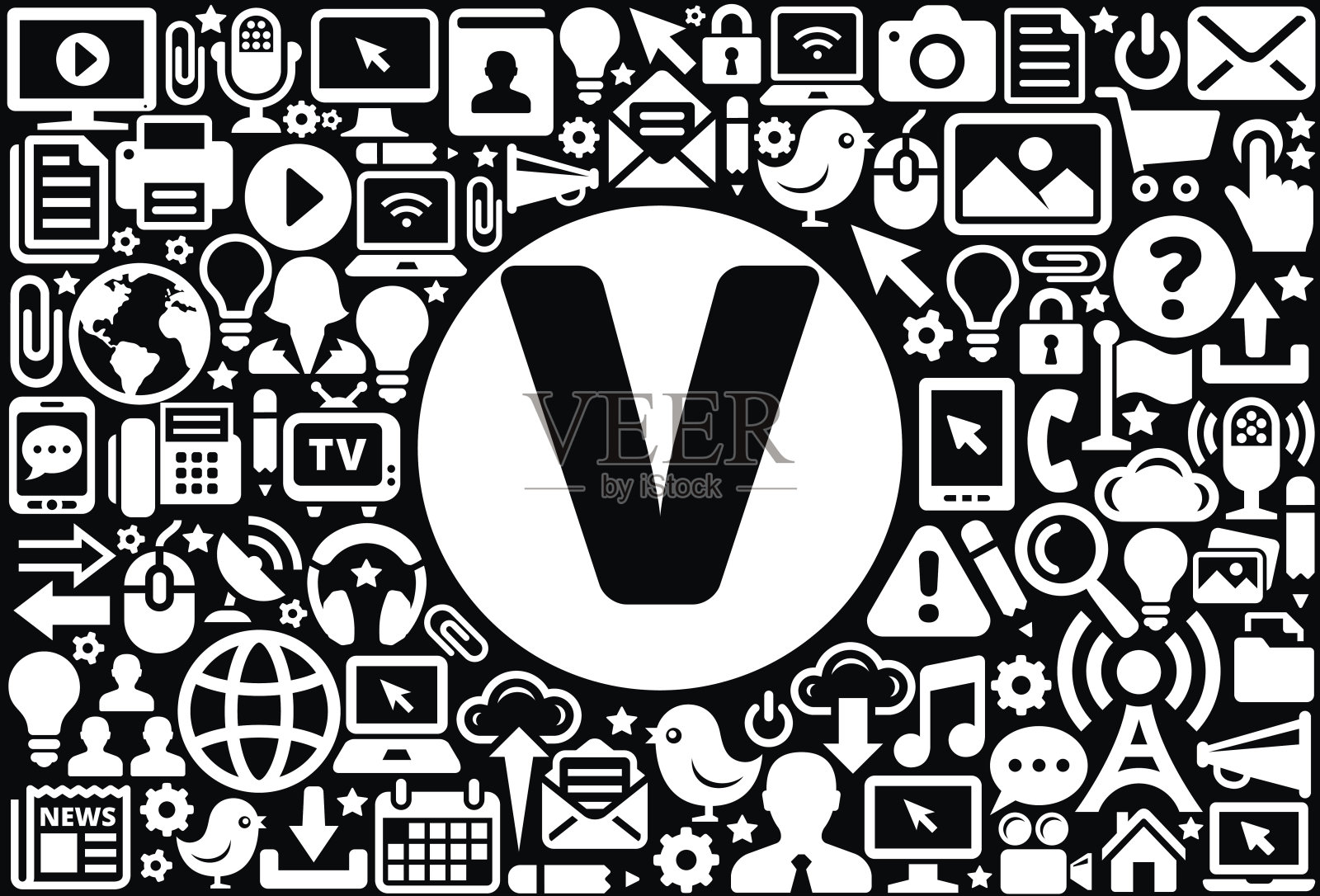 字母V图标黑白互联网技术背景插画图片素材