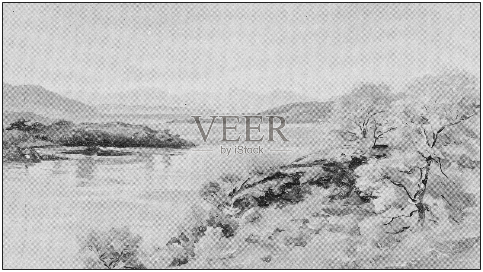 古董绘画照片:风景插画图片素材