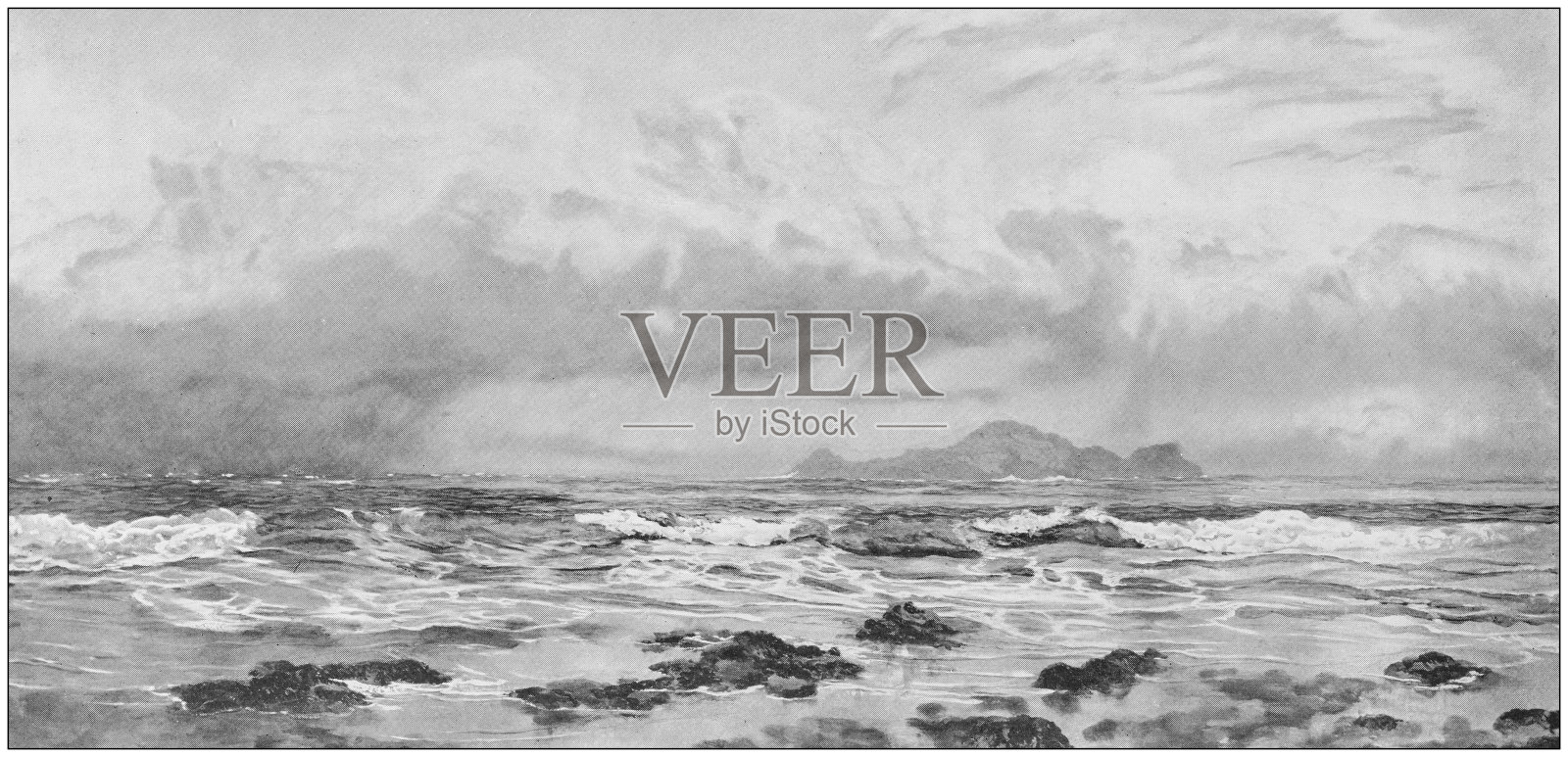 古董绘画照片:风景插画图片素材