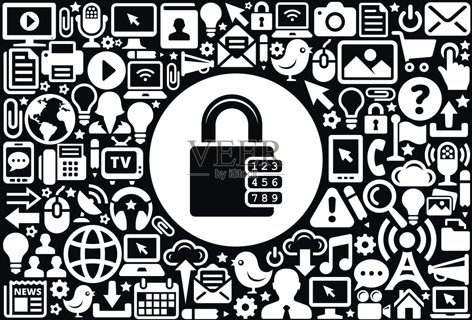 拨号安全锁图标黑白互联网技术背景插画图片素材