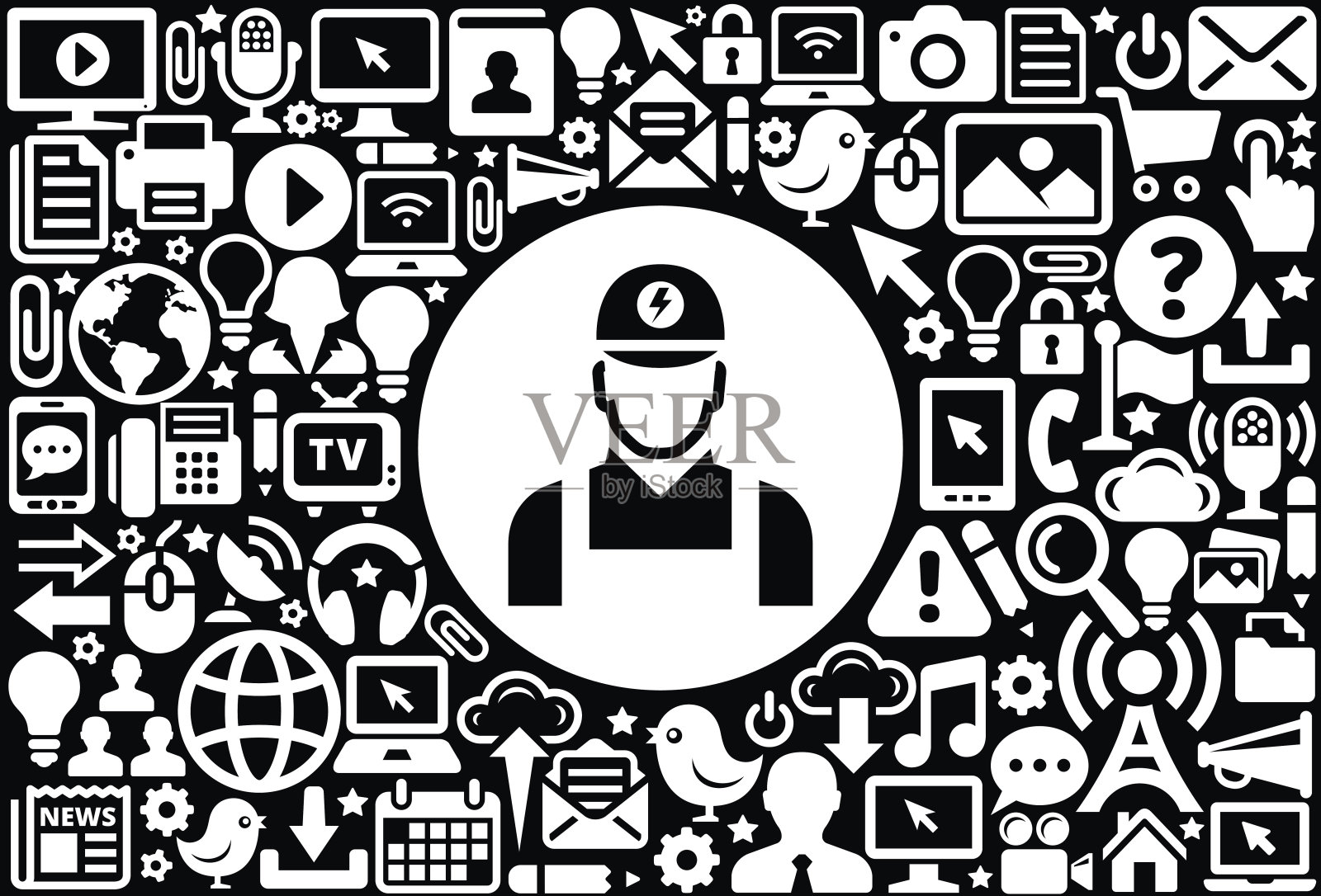 电工图标黑白互联网技术背景插画图片素材