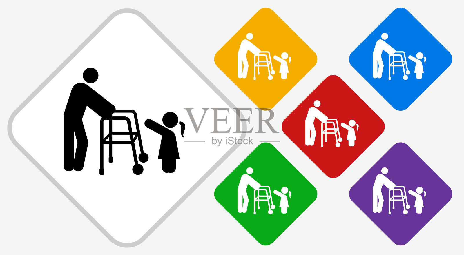 年老和年轻的彩色钻石矢量图标插画图片素材